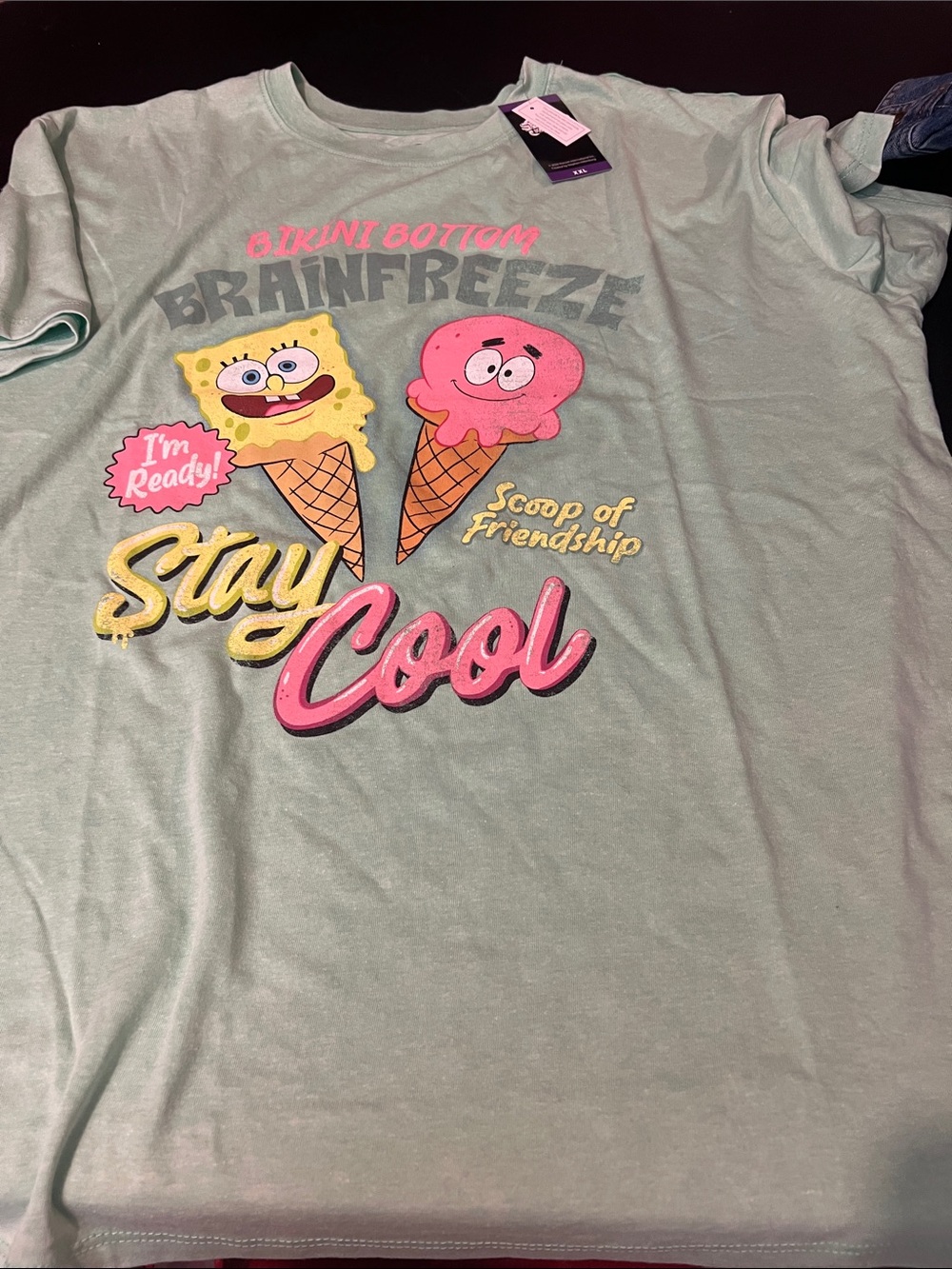 SpongeBob Stay Cool Mint Graphic Tee with Pink & Yellow Accents